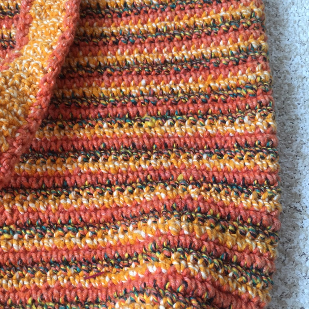 Vintage Macrame Crochet Hobo Bag Orange Yellow Green Festival Handmade - Picture 2 of 8